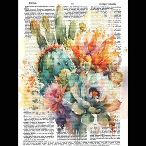 Vivid Bright Wild Succulent Patch Watercolor Nature Dictionary Art Print